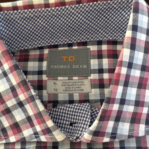 Thomas Dean Men's 100% Cotton Long Sleeve Casual Checkered Button Down Shirt - Picture 4 of 5